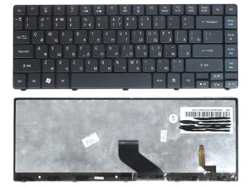 Оригинальная клавиатура для ноутбука Acer Aspire 3750, Timeline 3410, eMachines D640 series, black (no frame), backlit, ru