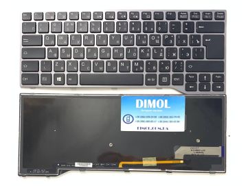 Оригинальная клавиатура для Fujitsu-Siemens LifeBook E743, E744, E733, E734, E736, E746, U745 series, ru, black, серая рамка, подсветка 