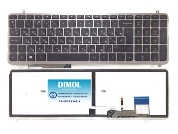 Оригинальная клавиатура для ноутбука HP Envy M6-K, M6-K000, M6-K100 series, ru, black, серебристая рамка, подсветка 