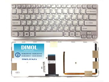 Оригинальная клавиатура для ноутбука Sony Vaio E14, SVE14 series, ru, silver, подсветка