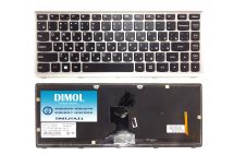 Оригинальная клавиатура для Lenovo IdeaPad Z400, Z400T, Z400A, P400 series, black, silver frame, ru, подсветка
