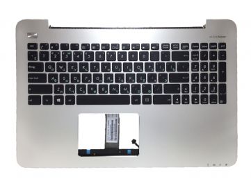 Оригинальная клавиатура для ноутбука Asus Vivobook A555L, F555L, K555Y, R556L, X554L, X555D series, black, ru, серебристая передняя панель, динамики    