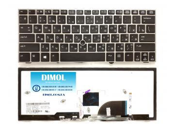 Оригинальная клавиатура для ноутбука HP EliteBook 2170p series, black, silver frame, ru, подсветка