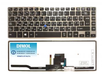 Оригинальная клавиатура для Toshiba Tecra Z40, Z40-A, Z40-AK01M, Z40-AK03M, Z40-AK05M series, black, ru, подсветка, серая рамка