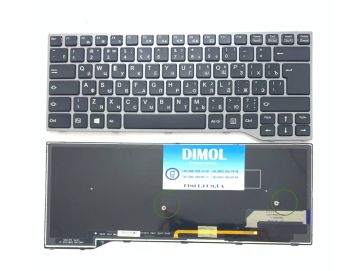 Оригинальная клавиатура для Fujitsu-Siemens LifeBook T725, T726 series, ru, black, серая рамка, подсветка