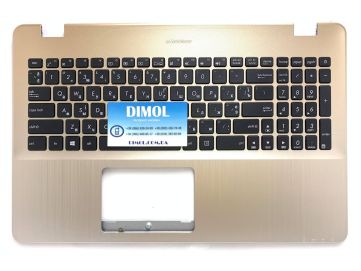 Оригинальная клавиатура для Asus A542, K542, F542, R580, X542 series, ua, black, золотая передняя панель
