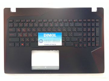 Оригинальная клавиатура для ноутбука ASUS ROG Strix GL553, GL553VD, GL553VW, FX553VD, FX53VD series, ru, black, красная подсветка, передняя панель