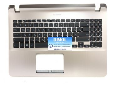 Оригинальная клавиатура для ноутбука Asus VivoBook 15 X507, X507MA, X507M series, black, ru, золотая передняя панель