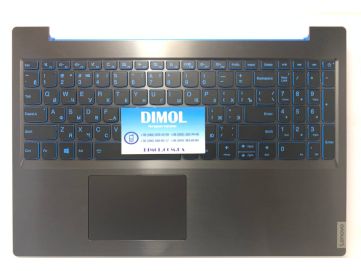 Оригинальная клавиатура для ноутбука Lenovo IdeaPad L340-15IRH series, rus, black, черная передняя панель, голубая подсветка