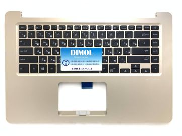 Оригинальная клавиатура для ноутбука Asus Vivobook 15 X510, X510UQ, A510U, F510U series, ru, black, золотая передняя панель