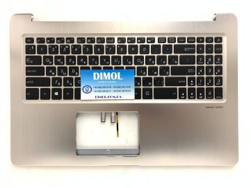 Оригинальная клавиатура для ноутбука Asus N580V, X580V, N580VD, X580VE, X580VD, NX580 series, ru, black, подсветка, золотая передняя панель