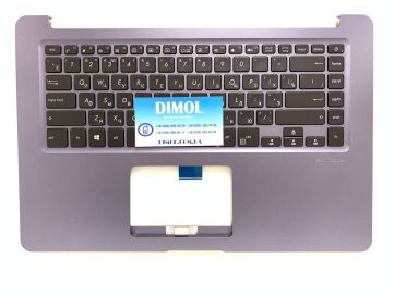 Оригинальная клавиатура для ноутбука Asus Vivobook S15 S510, S510U, S510Ua, S510Un, S510Uq series, ru, black, серебристо-синяя передняя панель, подсветка 