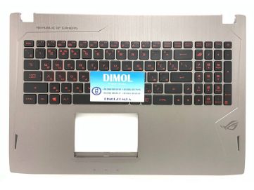 Оригинальная клавиатура для ноутбука Asus GL502, GL502V, GL502VT, GL502VS, GL502VM, GL502VY series, укр, black, подсветка, серебристо-серая передняя панель