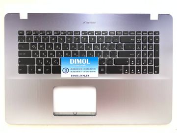 Оригинальная клавиатура для ноутбука Asus VivoBook 17 A705, 17 F705, 17 R702, 17 X705 series, black, uk, подсветка, серебристая передняя панель