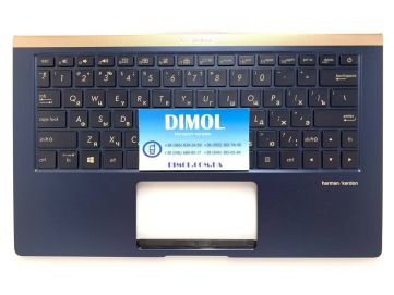 Оригинальная клавиатура для ноутбука Asus ZenBook 13 UX333FA, UX333FN series, black, ru, подсветка, синяя передняя панель