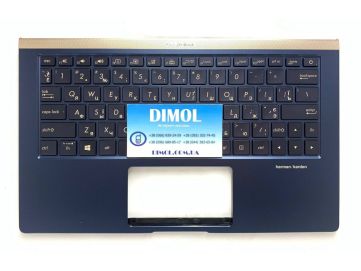 Оригинальная клавиатура для ноутбука Asus ZenBook 13 UX333FA, UX333FN series, black, ru, подсветка, синяя передняя панель