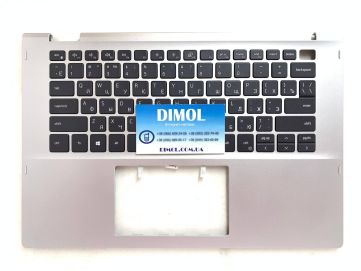 Оригинальная клавиатура для Dell Inspiron 14 5000 2-in-1 series, ru, black, серебристая передняя панель