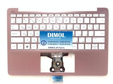 Оригинальная клавиатура для ноутбука HP Stream 11-AK series, rus, white, розовая передняя панель