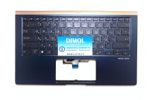Оригинальная клавиатура для Asus ZenBook 14 UX433, UX433FN, UX433F, U4300F series, ru, blue, подсветка, синяя передняя панель