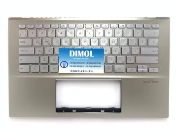 Оригинальная клавиатура для ноутбука Asus VivoBook S14 S432, S14 X432 series, ukr, silver, подсветка, золотая передняя панель