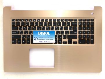 Оригинальная клавиатура для ноутбука Dell Inspiron 17-5000, 17-5770, 17-5775 series, rus, black, золотая передняя панель, подсветка