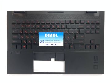 Оригинальная клавиатура для ноутбука HP Omen 15-EN, 15-EK, 15-EN0013DX series, ru, black, черная передняя панель, красная подсветка