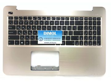 Оригинальная клавиатура для ноутбука Asus X556, X556UV series, rus, black, золотая передняя панель