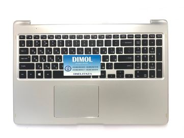 Оригинальная клавиатура для ноутбука Samsung NP730U5L, 730U5L, NP740U5L series, black, ru, подсветка, серебристая передняя панель