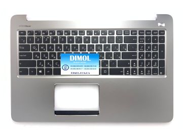 Оригинальная клавиатура для ноутбука Asus A501U, A501L, A501LB, V505L, K501, K501LB, K501U series, rus, black, подсветка, серебристая передняя панель  