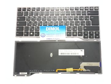 Оригинальная клавиатура для Fujitsu-Siemens LifeBook Q775, Q737, Q736 series, ru, black, серая рамка, подсветка 