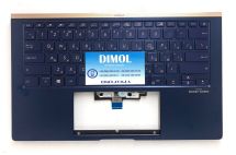 Оригинальная клавиатура для Asus ZenBook 14 UX434FLC series, ru, темно-синий, подсветка, темно-синяя паредняя панель