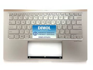 Оригинальная клавиатура для Asus ZenBook 14 UX434FLC, UX434, UX434F, UX434FL, UX434FN, UX434FA, UX434DA series, ukr, gold, подсветка, золотая передняя панель