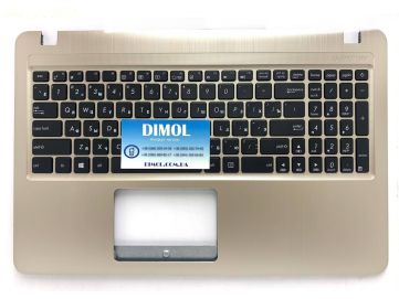 Оригинальная клавиатура для ноутбука Asus A540BA, F540BA, K540BA, R540BA, X540BA, X543UB series, ru, black, золотая передняя панель