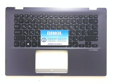 Оригинальная клавиатура для ноутбука Asus VivoBook TP412, TP412U, TP412UA, TP412F, TP412FA, TP412FAC series, rus, black, подсветка, космически-синяя передняя панель