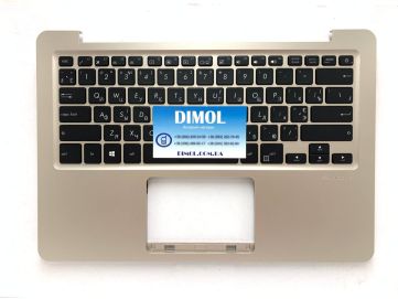 Оригинальная клавиатура для ноутбука Asus S4100V, S4200U, S410U, R421U, A411U, X411U series, ukr, black, подсветка, розовое золото передняя панель