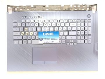 Оригинальная клавиатура для ноутбука Asus ROG Strix Scar III G731, G731GW, G731GT, G731GU series, uk, серебристый лед, Silver Ice передняя панель, RGB-подсветка