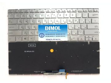 Оригинальная клавиатура для ноутбука Asus ZenBook UX431, X431, V431, K431, S431, X431FAC, UX431U, UX431F, U4500F series, ru, серебристый, подсветка