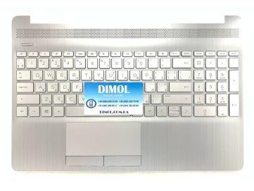 Оригинальная клавиатура для HP 15S-GR, 15S-DY, 15-DW, 15-DU, 15-CS series, ru, silver, серебристая передняя панель, подсветка