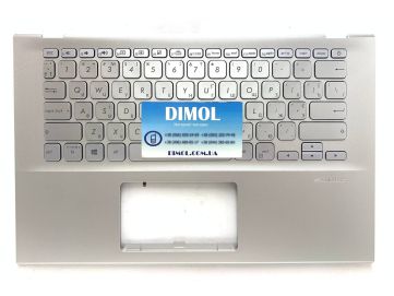Оригинальная клавиатура для ноутбука Asus Vivobook 14 X412, X412F, X412FA, X412U, X412D, X412UA, X412UF, X412FL, X412DK series, silver, ukr, подсветка, серебристая передняя панель