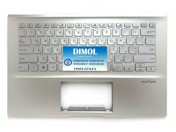 Оригинальная клавиатура для ноутбука Asus X431, X431F, X431FA series, ukr, silver, серебристая передняя панель, подсветка