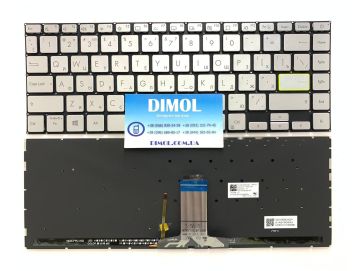 Оригинальная клавиатура для ноутбука Asus Vivobook X421, Vivobook 14 S433 series, rus, silver, подсветка