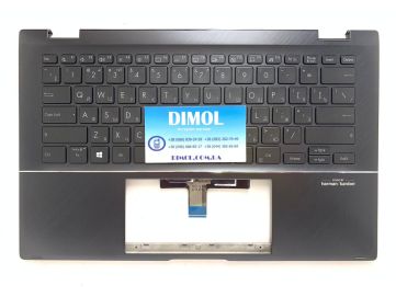 Оригинальная клавиатура для ноутбука Asus Zenbook Flip 14 UX463 series, rus, black, подсветка, черная передняя панель  