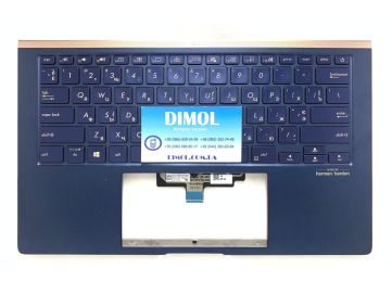 Оригинальная клавиатура для Asus Zenbook 14 UX434, UX434F, UX434FL, UX434FN, UX434FA, UX434FLC series, темно-синий, подсветка, темно-синяя передняя панель