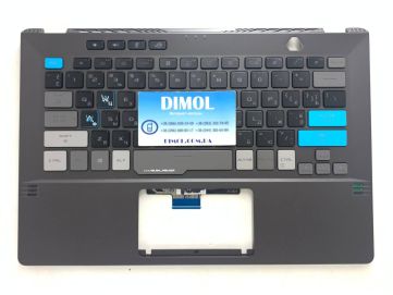 Оригинальная клавиатура для ноутбука Asus ROG Zephyrus G14 GA401, GA401U, GA401QC, GA401QE, GA401QH, GA401QM, GA401IHR black, ukr, подсветка, серая передняя панель