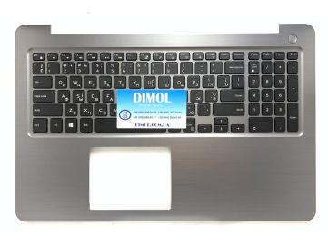 Оригинальная клавиатура для Dell Inspiron 15 5565, 5566, 5567 series, ukr, black, подсветка, серая передняя панель