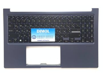 Оригинальная клавиатура для ноутбука Asus VivoBook 15X OLED X1503, X1503Z, X1503ZA series, black, ukr, подсветка, Quiet Blue передняя панель